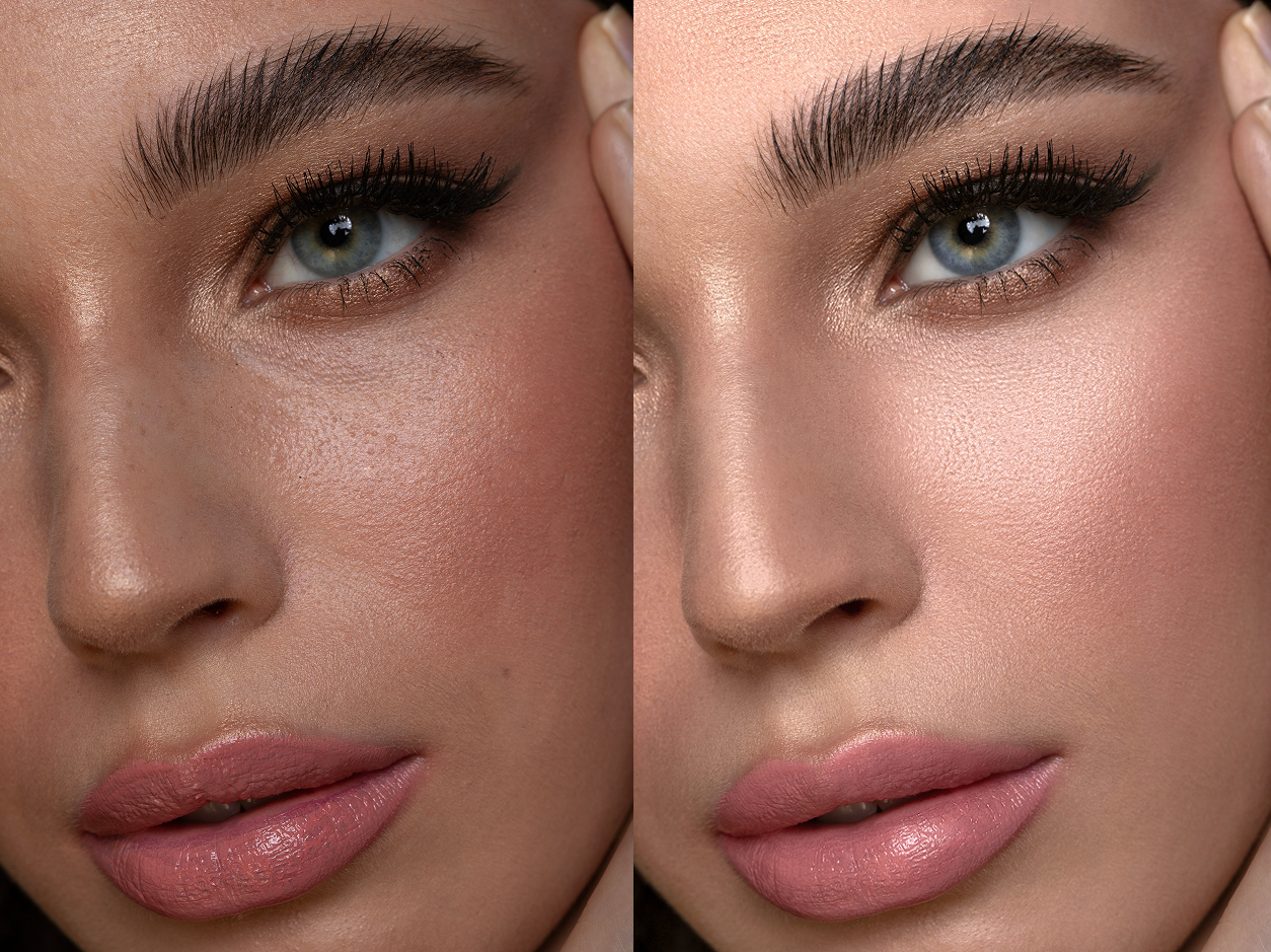 Beauty retouch before and after — various clients
