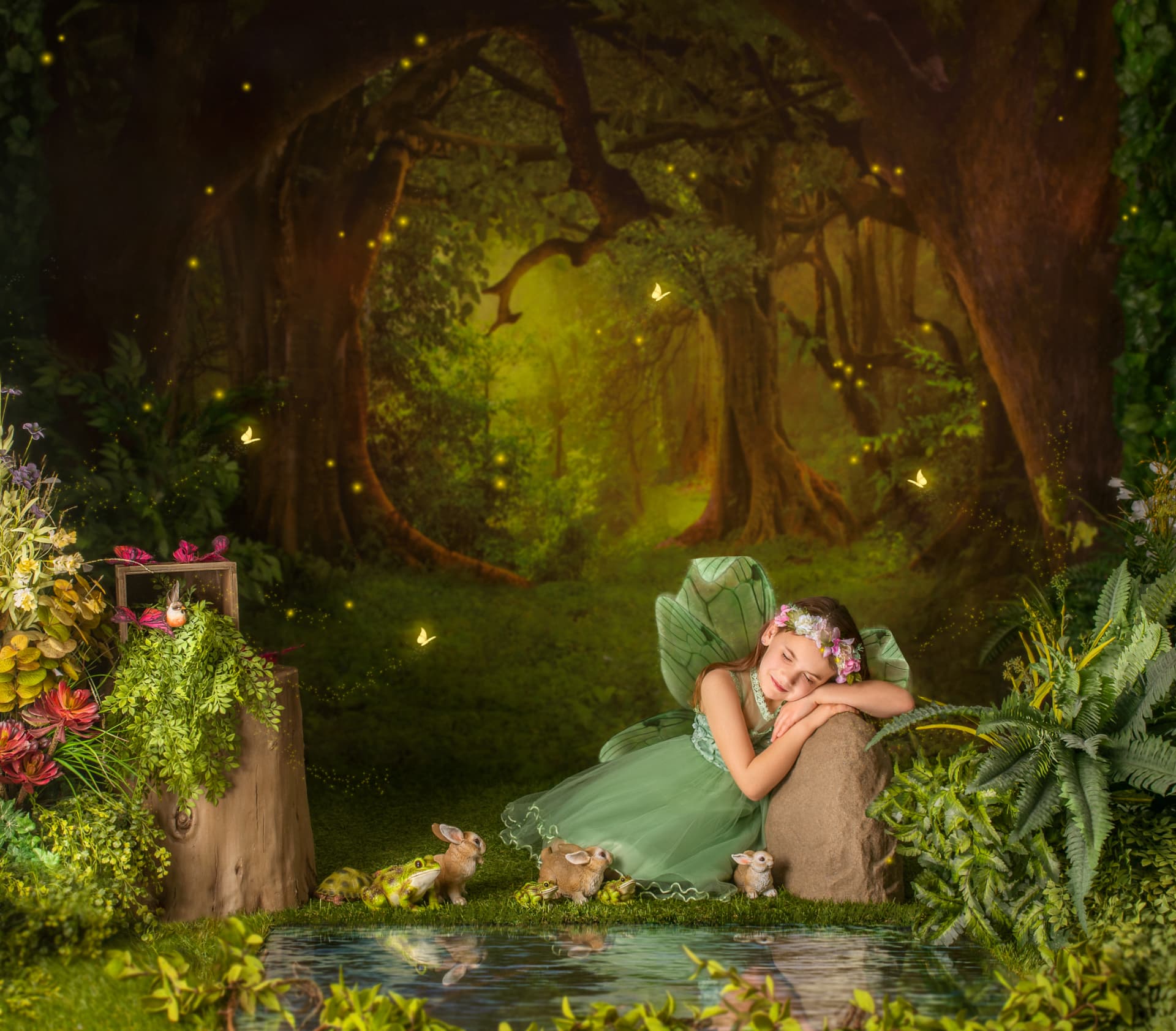 Fantasy portrait compositing — fairy in a magical forest