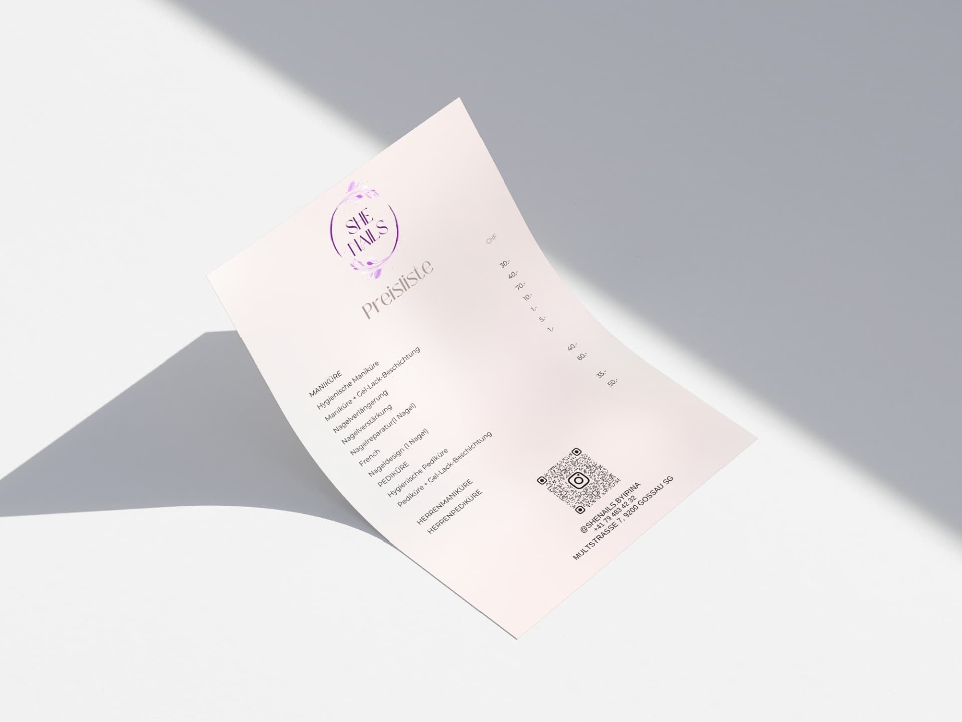 SHE NAILS price list design